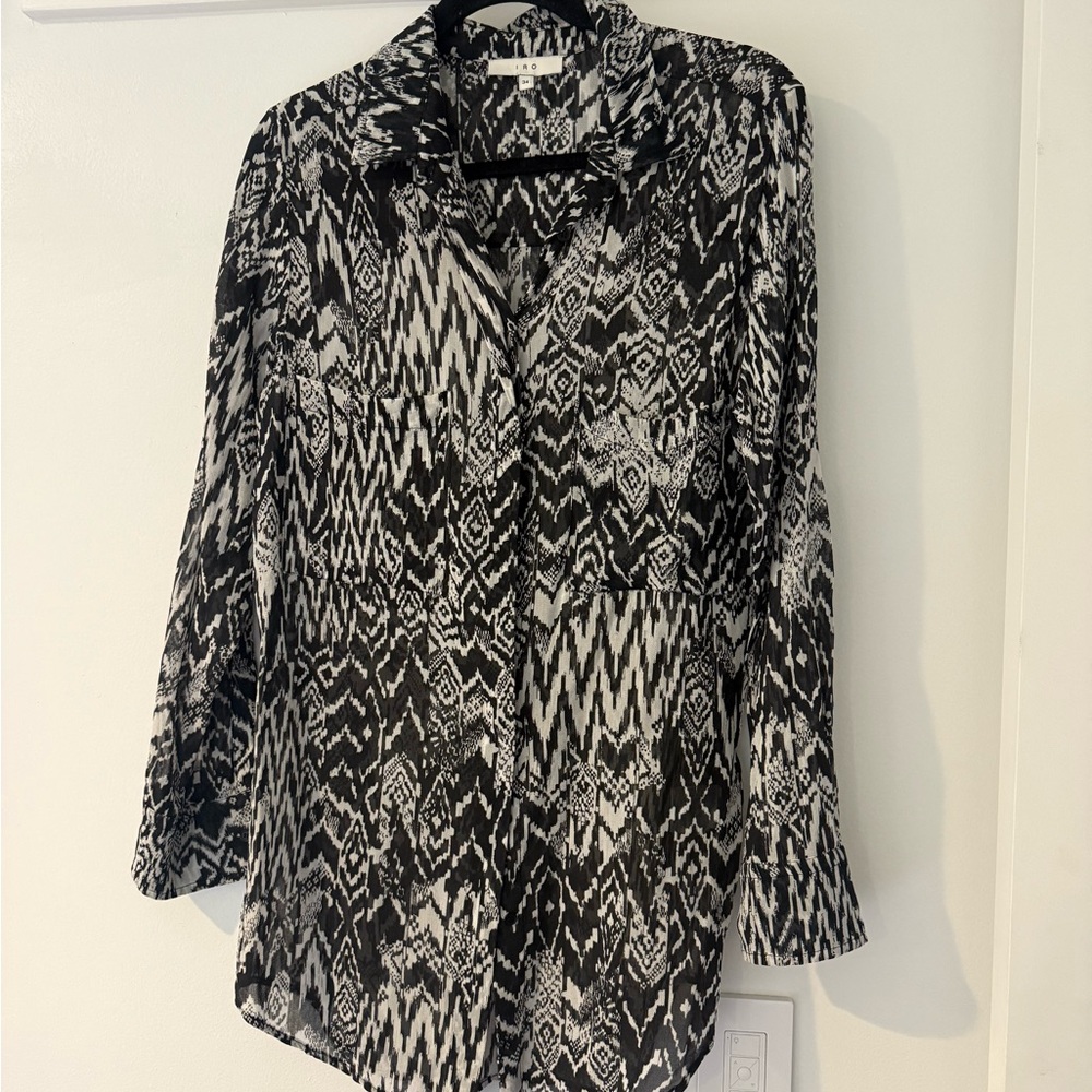 IRO Black and White Graphic 3/4 Sleeve Button Down Shirt